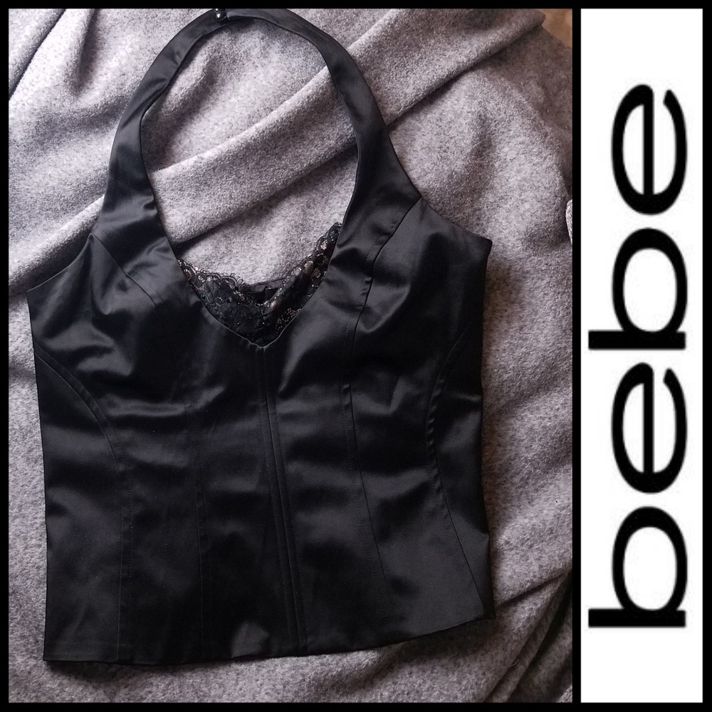 Sexy Satin & lace Black Bebe Corset Top